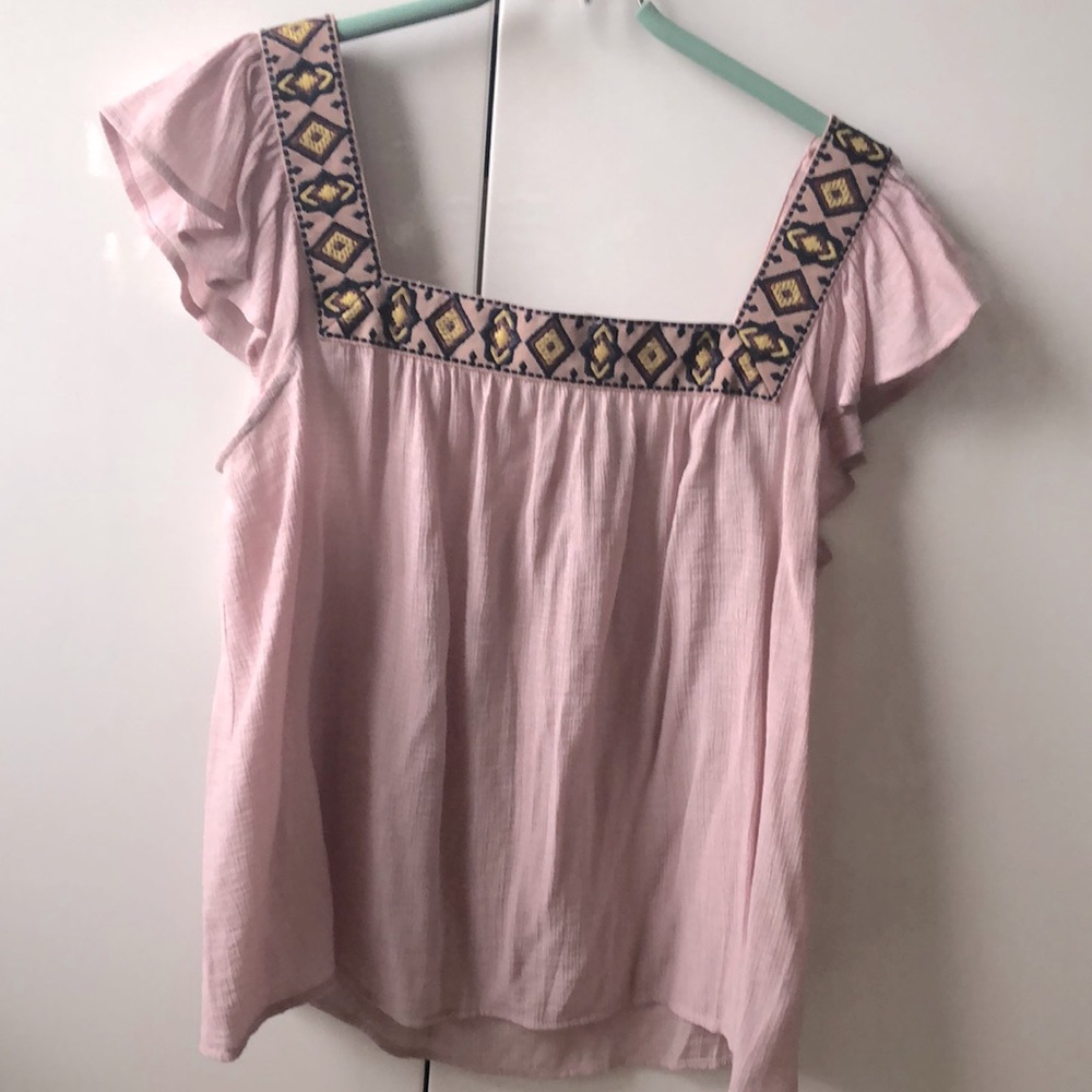 Embroidered Square-Neck Pink Women's Top